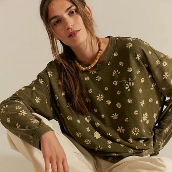 Free People We The Free Backyard Tee Oversized Crew Neck Printed Top XL - Picture 1 of 9